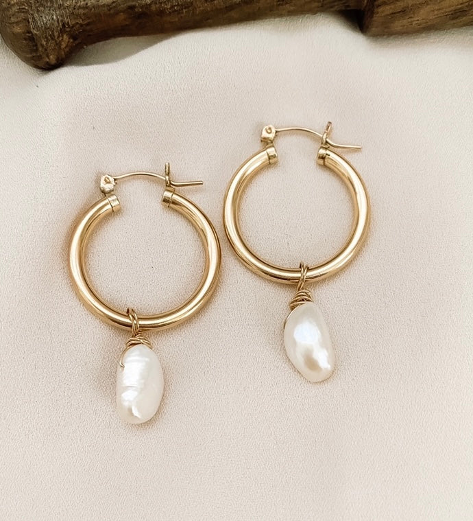 small pearl hoops 