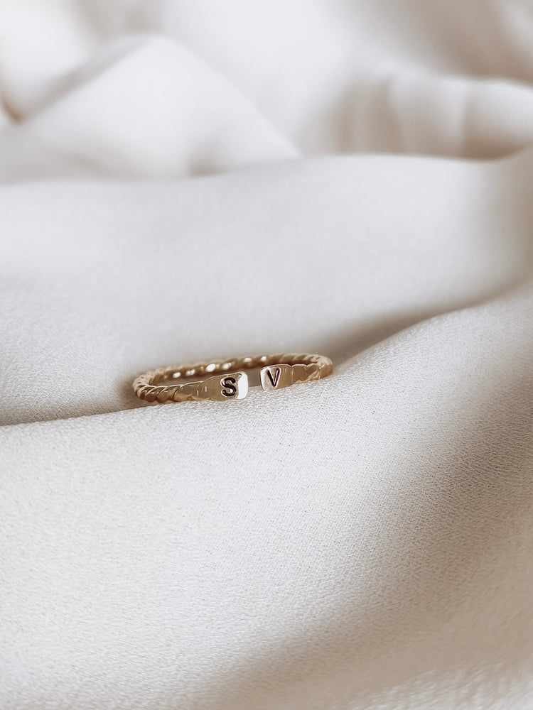 Twisted initial ring gold
