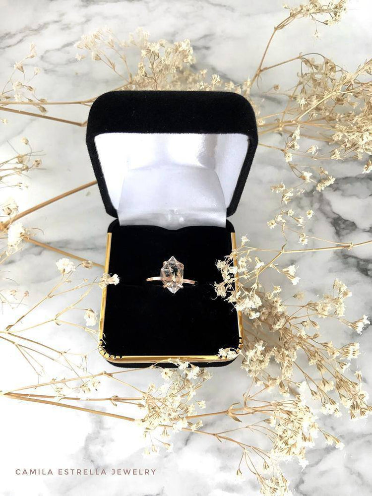 Raw Herkimer Diamond Engagement Ring, 