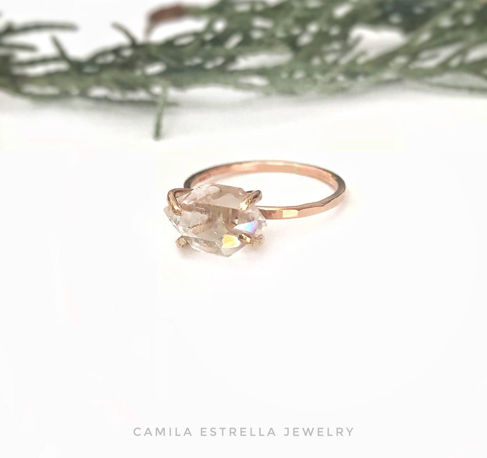 Raw Herkimer Diamond Engagement Ring, 