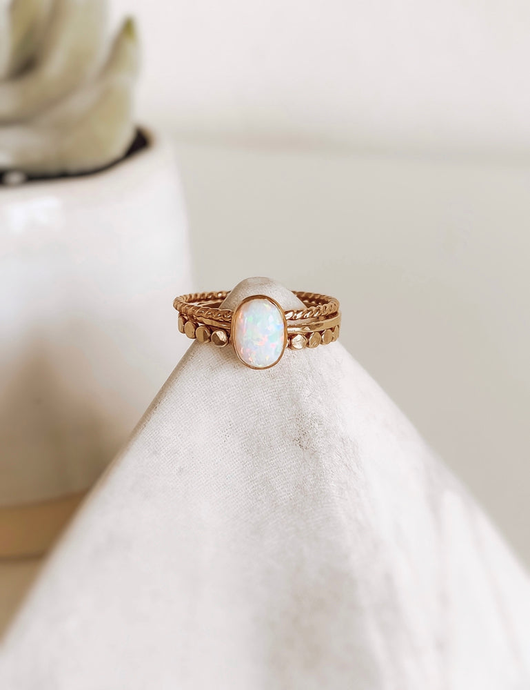 Gold stacking rings opal 