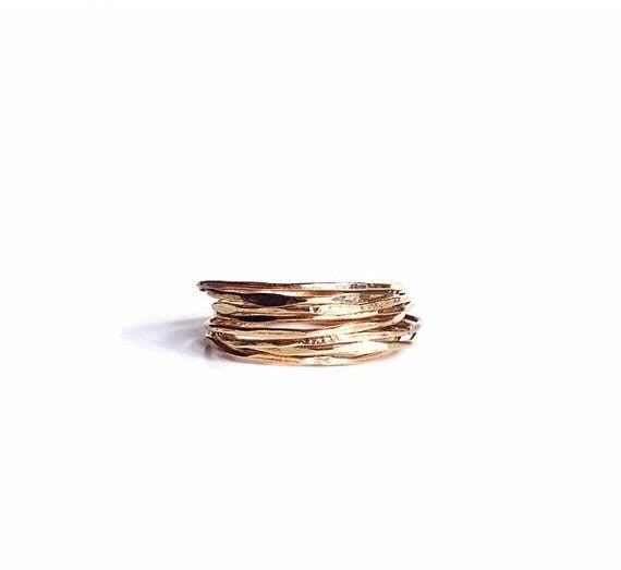 Thin Stack Rings Set - 14K Solid Gold