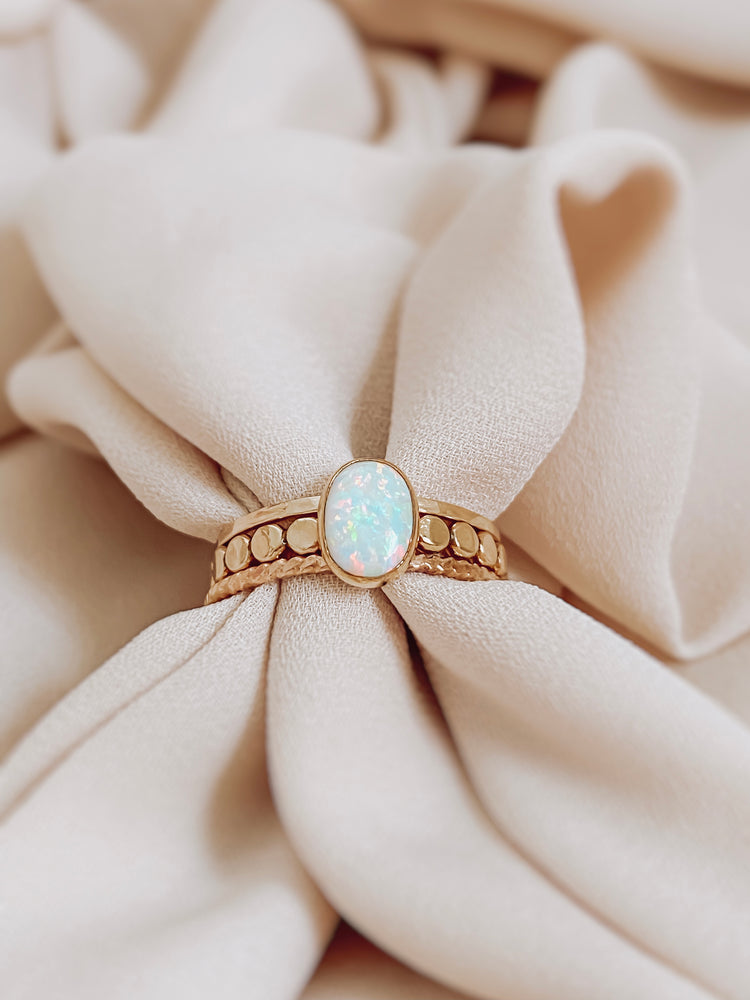 White opal statement stacking rings Set 