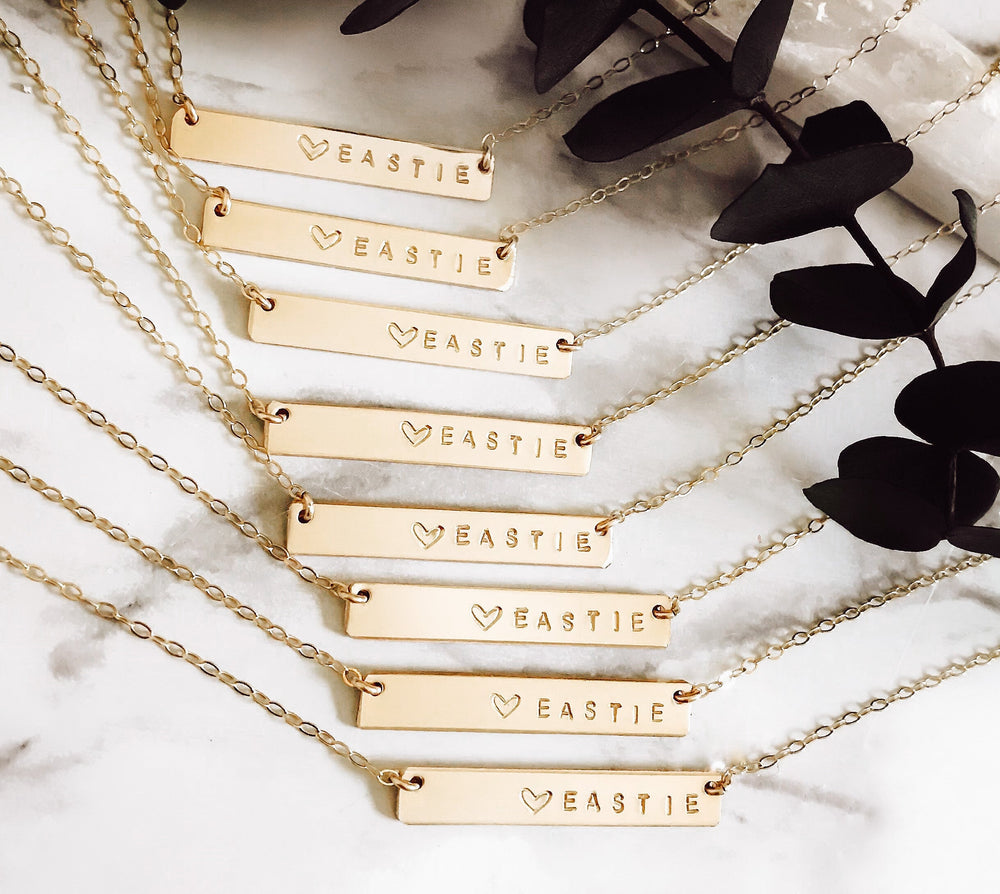 
            
                Load image into Gallery viewer, name bar necklace gold filled 
            
        