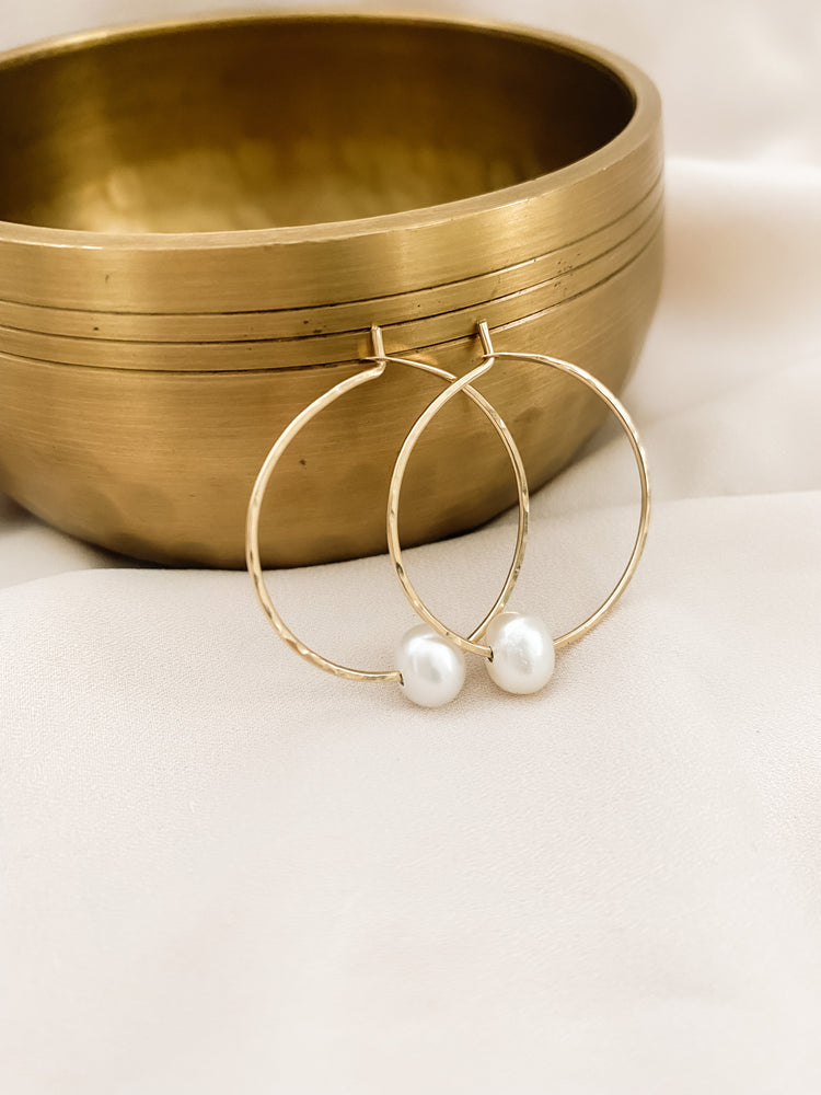 PEARL HUGGIE EARRINGS