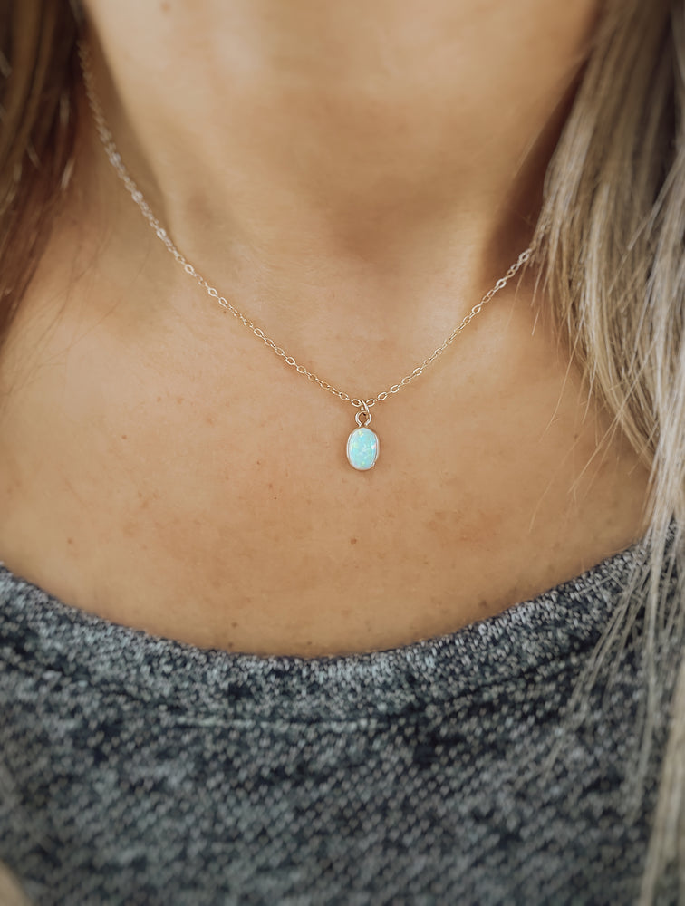 Simple hot sale opal necklace