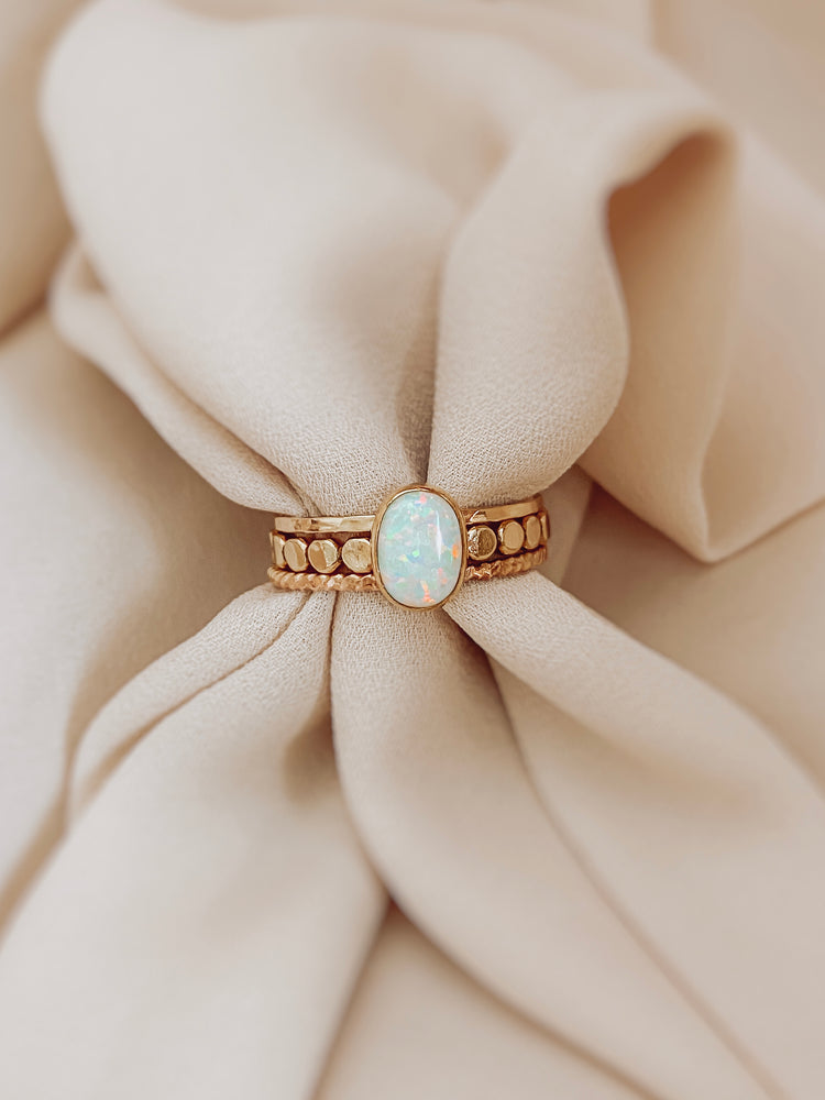 Opal stacking rings gold 