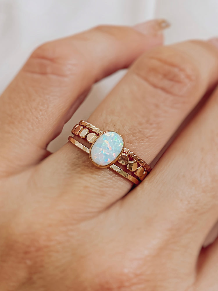 White Opal statement stacking rings 
