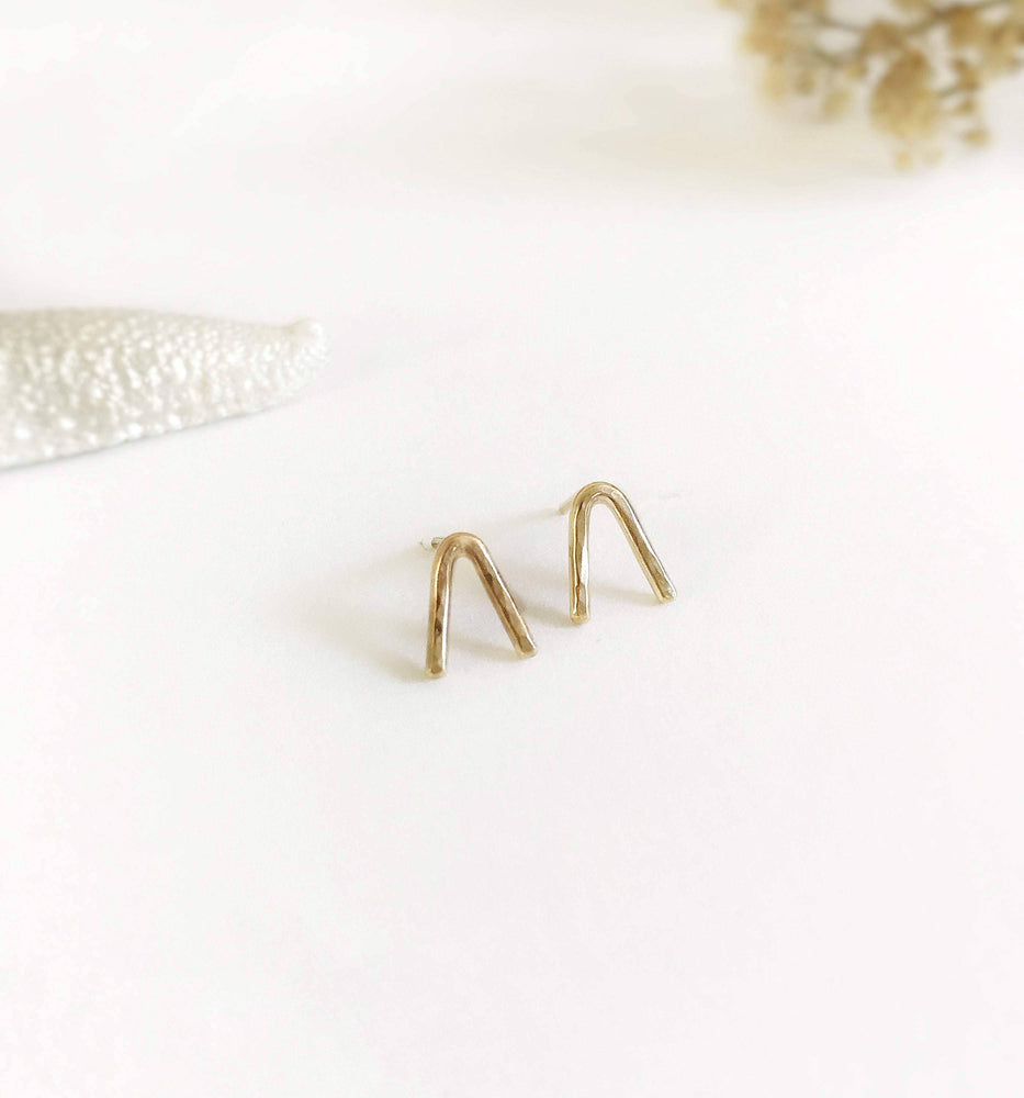 Gold Chevron Stud Earrings, 