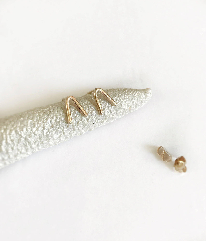 Gold Chevron Stud Earrings, 