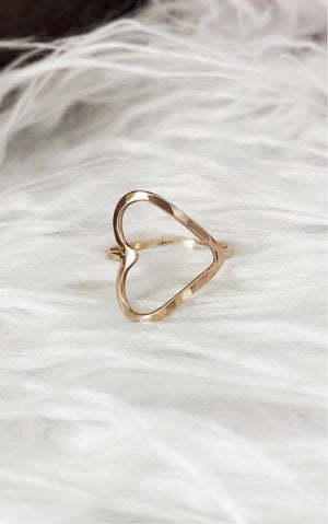 sideways open heart ring gold