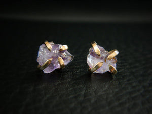 Raw Amethyst Stud Earrings, 