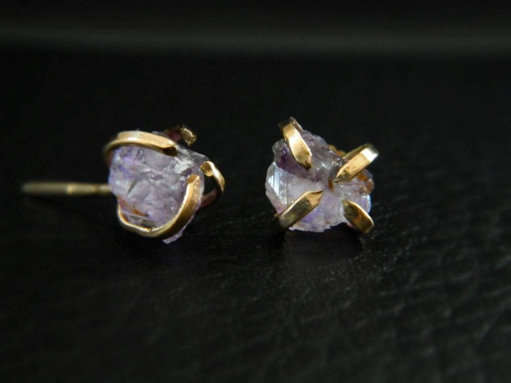 Raw Amethyst Stud Earrings, 