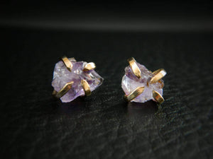 Raw Amethyst Stud Earrings, 