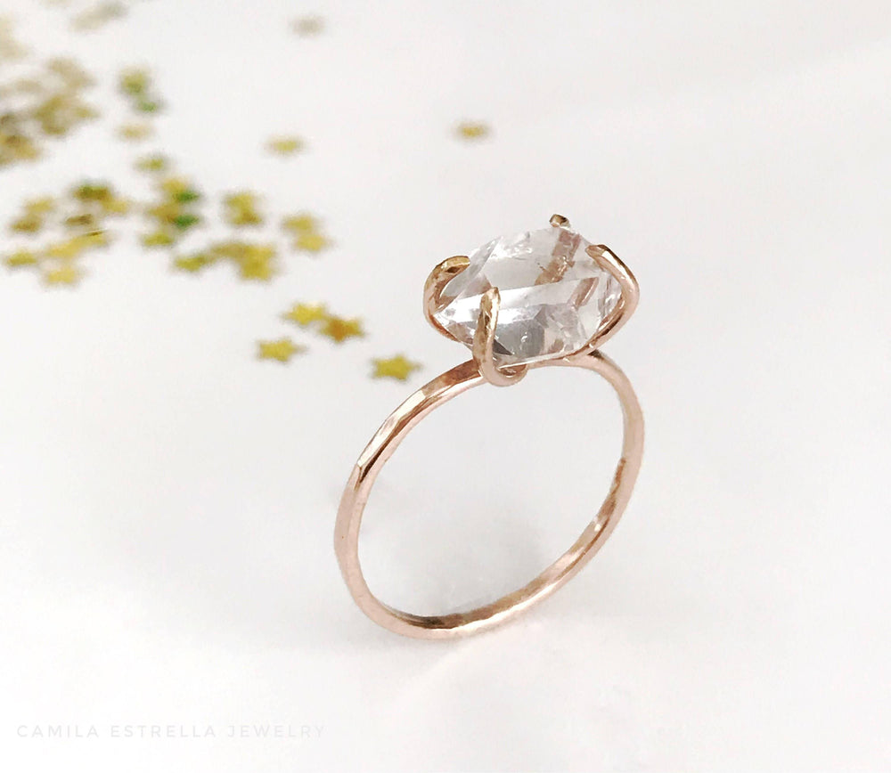 Raw Herkimer Diamond Engagement Ring, 