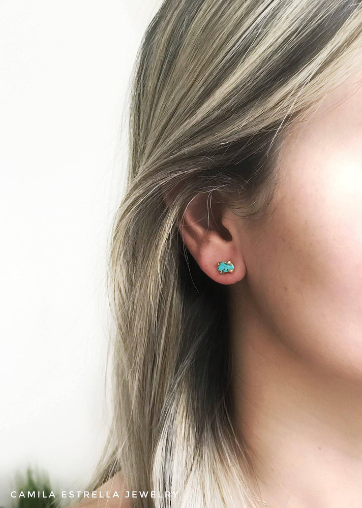 Raw turquoise sales stud earrings