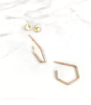 
            
                Load image into Gallery viewer, Small Hexagon Hoop Earrings, 
            
        
