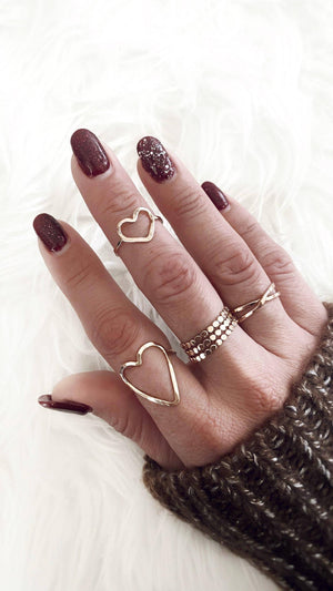 Solid Gold Hammered Heart Ring, 