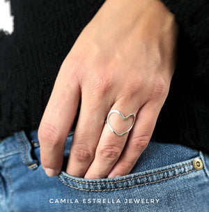 Solid Gold Hammered Heart Ring, 