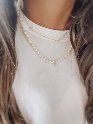 Pearl Choker Necklace with diamond Initial