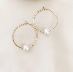 small pearl hoops 14K gold 
