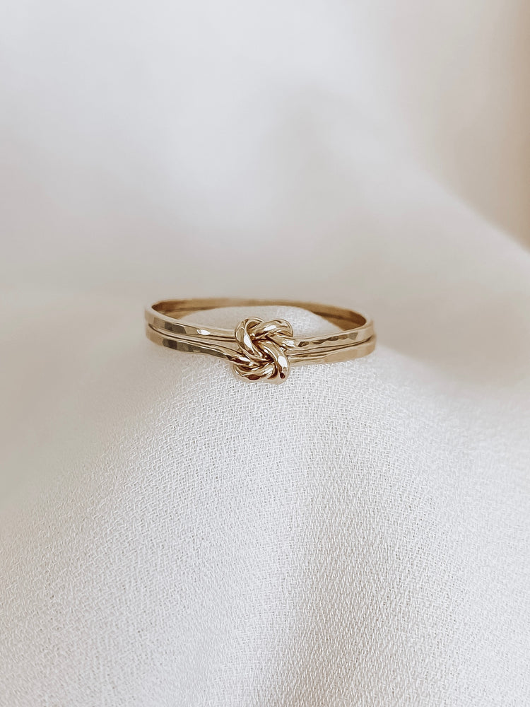 double love knot ring gold with hammered band for daily wear