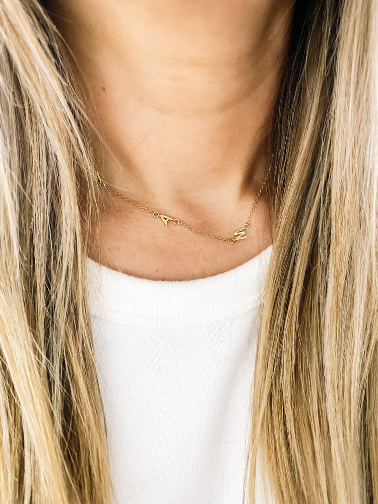 
            
                Load image into Gallery viewer, 14K  gold Sideways Initial Necklace
            
        