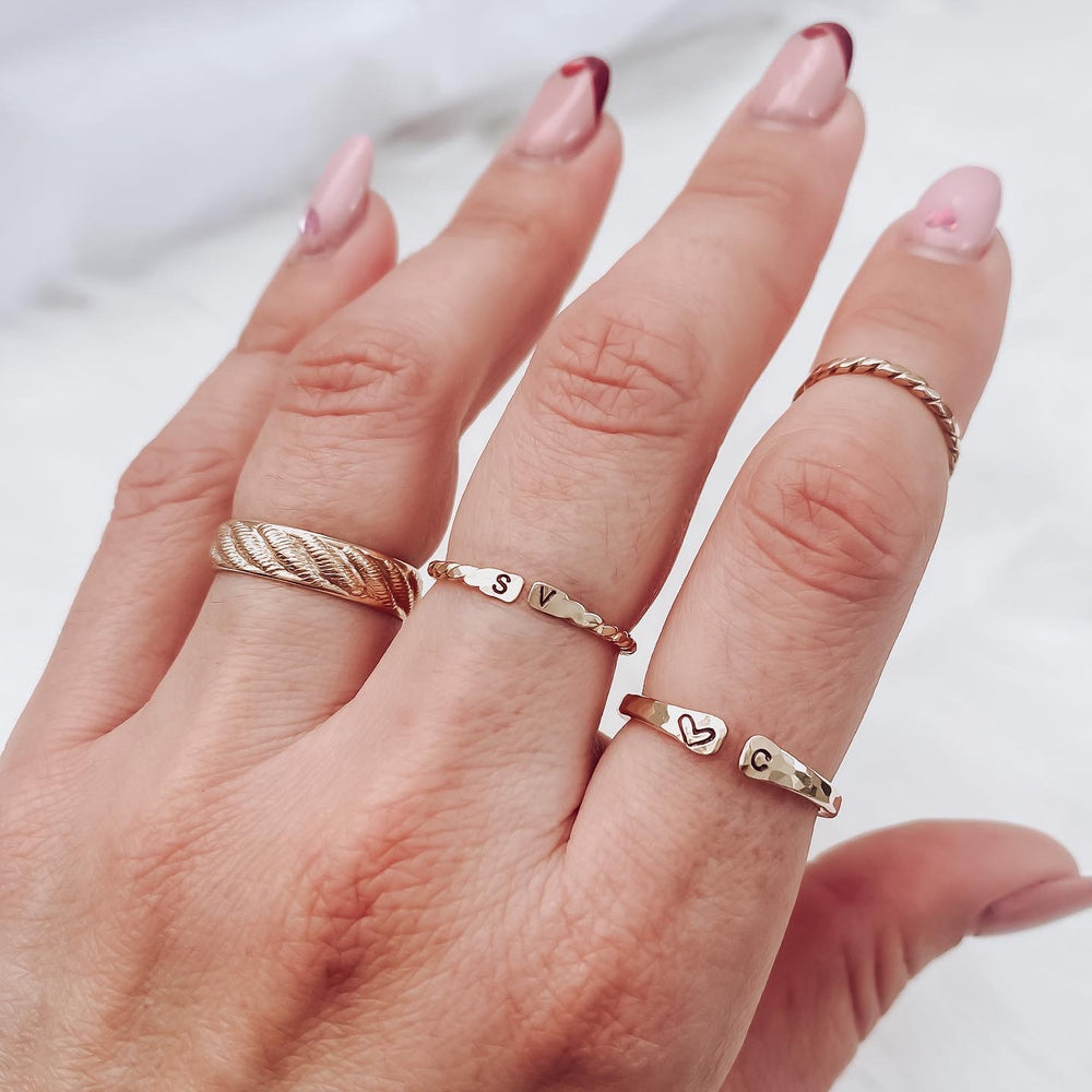 personalized initial stacking rings gold