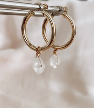 
            
                Load image into Gallery viewer, Herkimer diamond hoops gold filled
            
        