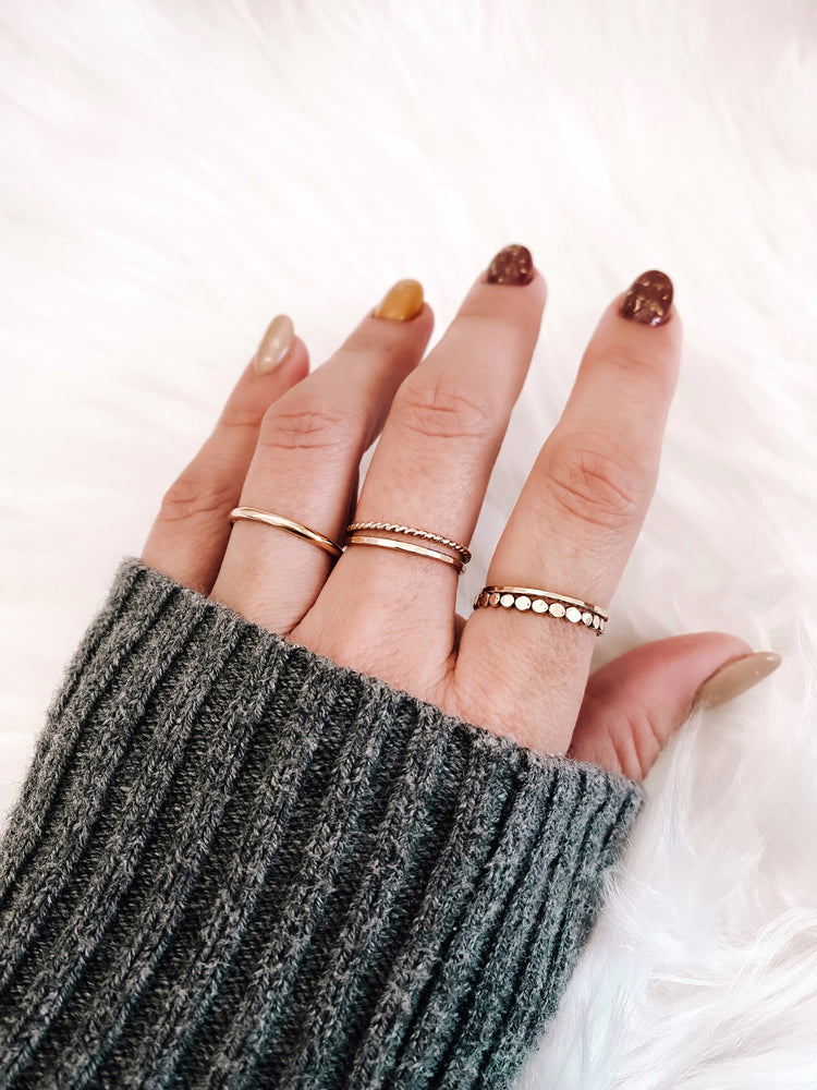 textured stacking rings gold set of 5