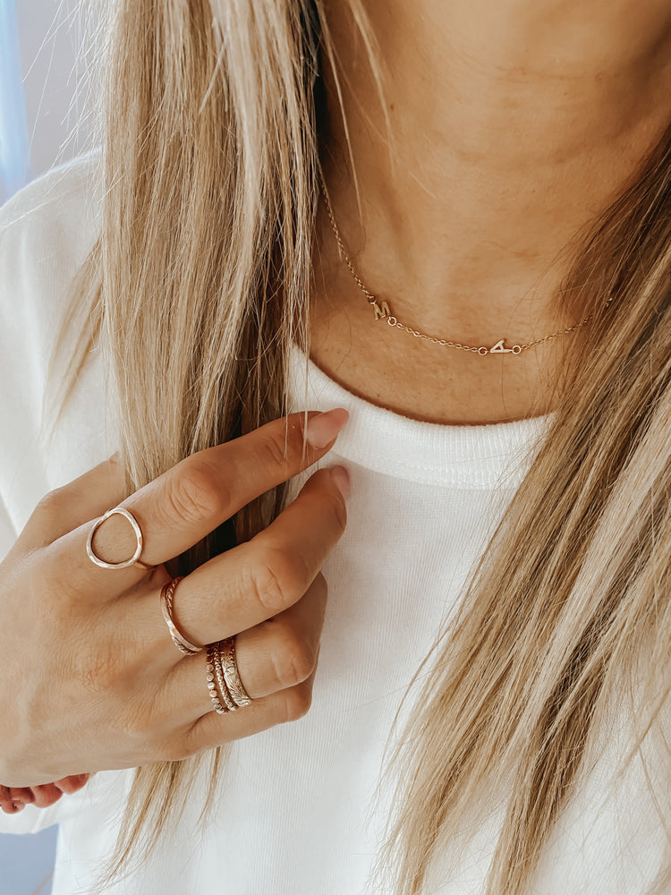 Custom Dainty Sideways Initial Necklace | Caitlyn Minimalist Rose Gold / 15 Inches