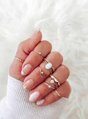 White opal stackable rings gold